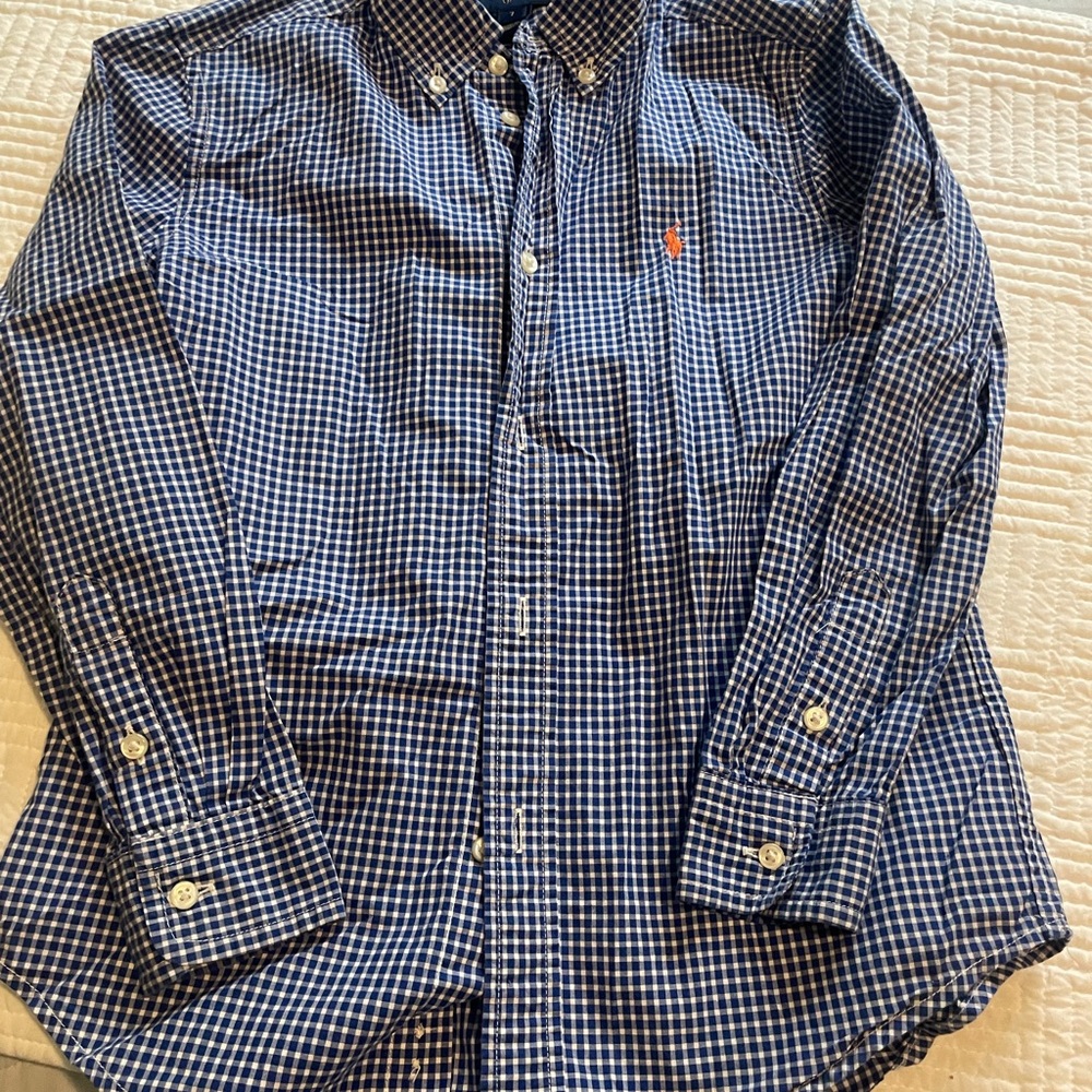 Boys Size 7 Ralph Lauren Blue Checkered Shirt